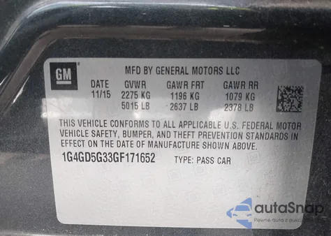 2016 Buick Lacrosse Premium I из США, поврежденный, VIN 1G4GD5G33GF171652